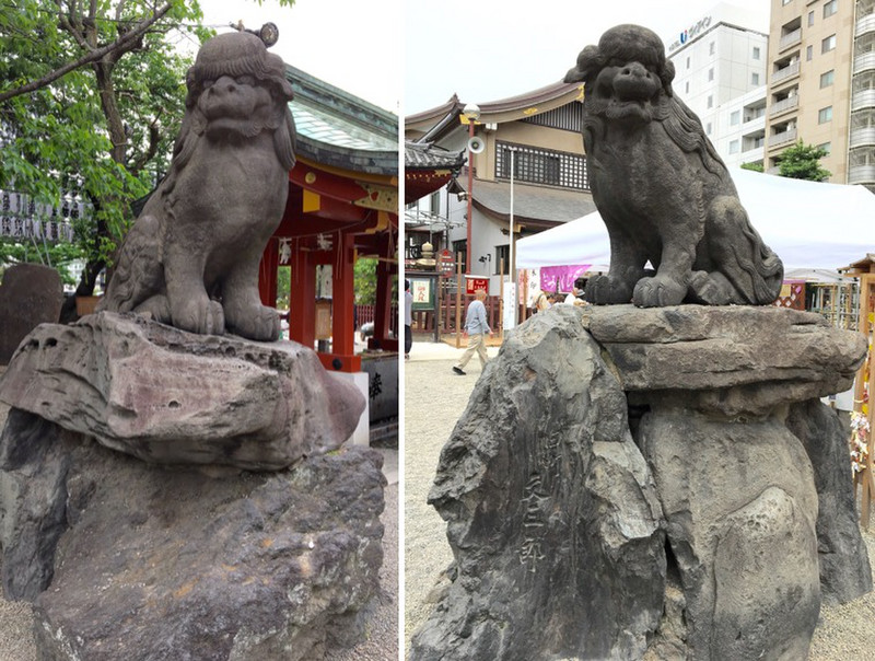 Lions guard Senso-ji Shrine from Ah to Mm