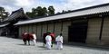 preparing for Aoi Festival parade by Imperial Palace in Kyoto