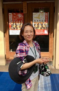 guide Hiro in front of Gion noh theatre