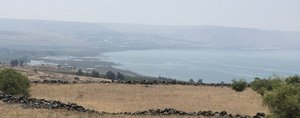 looking down to the Sea of Galilee full after winter rains