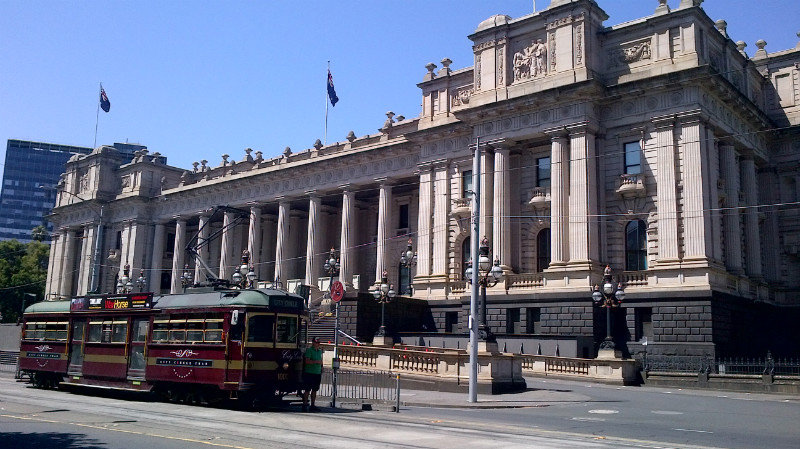 Victoria Parliament building and Melbourne tram