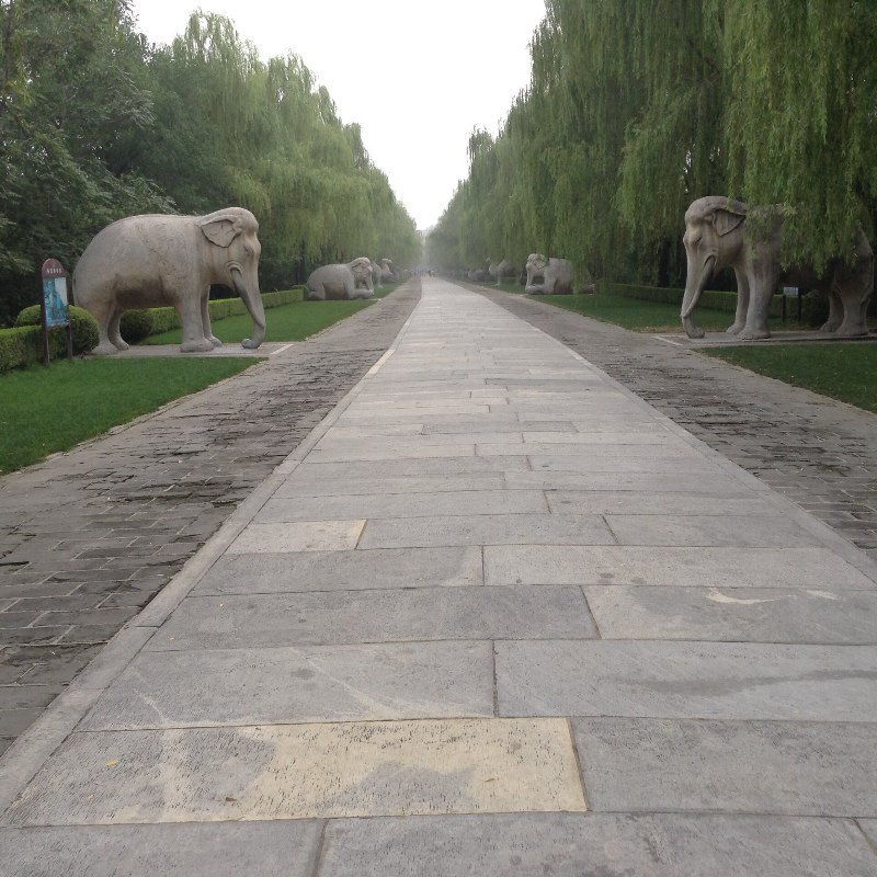 some statues lining the Sacred Way walk at the Ming Tombs