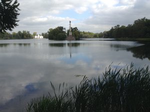 column and hermitage across lake