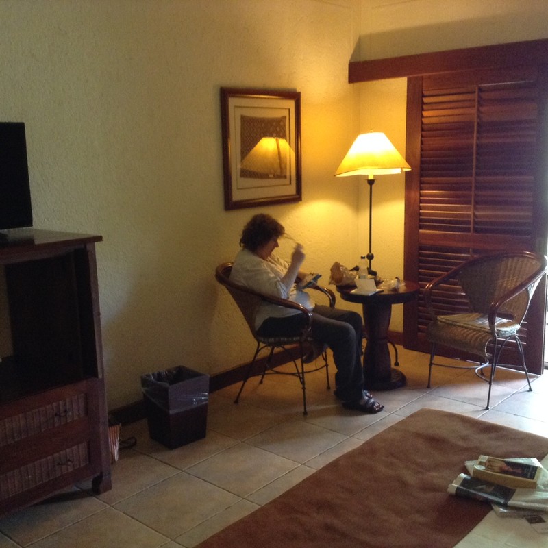 Agatha Christie fan updates her Travel Blog notes in our Victoria Falls room 