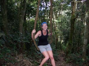 Swinging from a jungle vine
