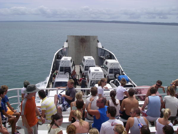 On the ferry on the way to Fraser Island