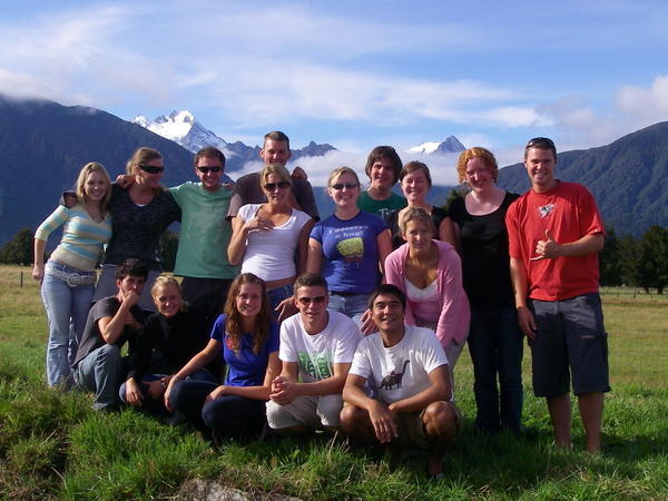 Our group with Fox Glacier behind