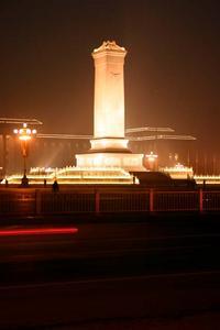 A night time shot of the Monument to the People's Heroes