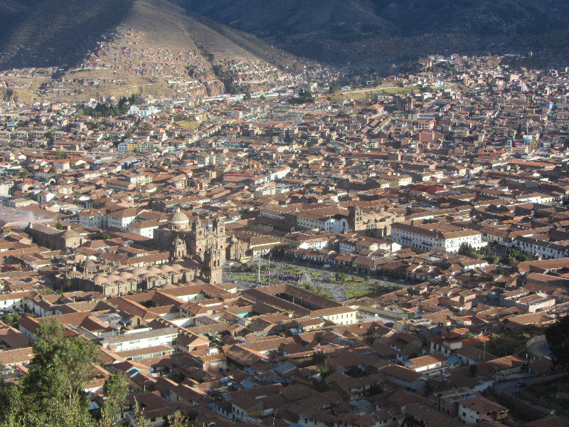 Looking down at Cusco and the Plaza de Armas