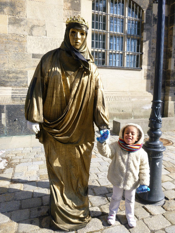 Ava with a Street Performer