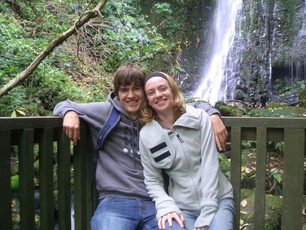 us at a waterfall