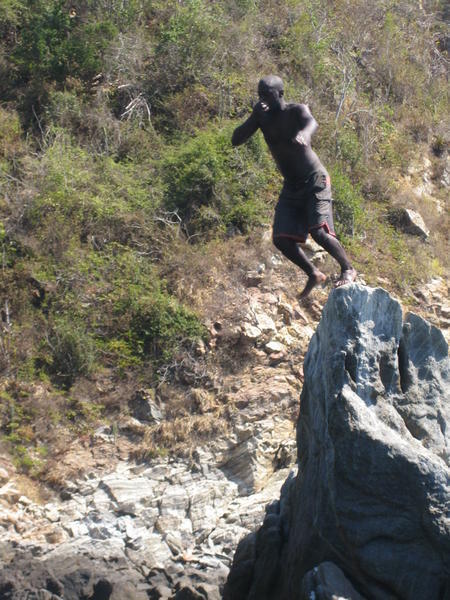 Cliff jumping.....very very high dangerous dontcha know!