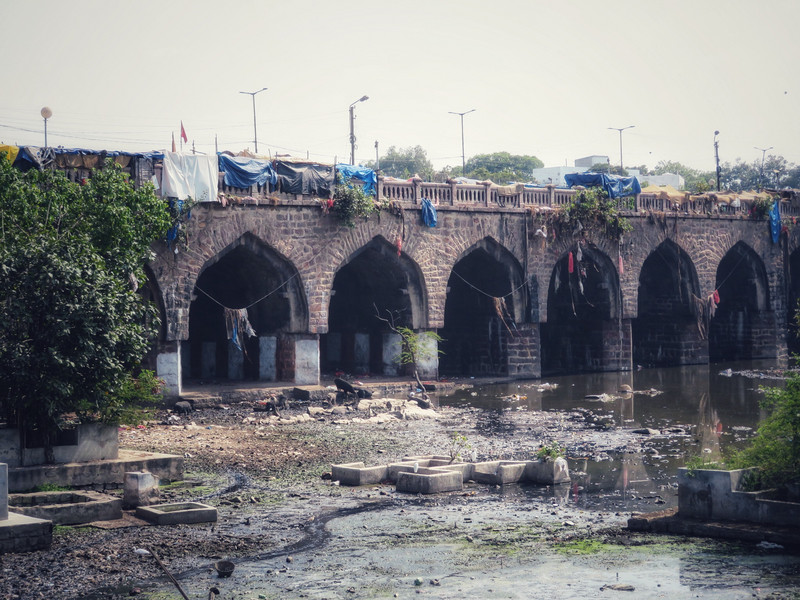 Purana Pul bridge over a very polluted river