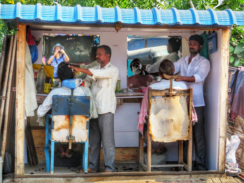 Barber shop on Purana Pul Bridge