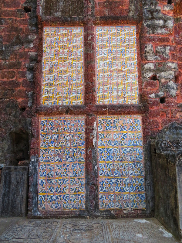 Old wall tiles in The Church of St Augustine ruins, Old Goa