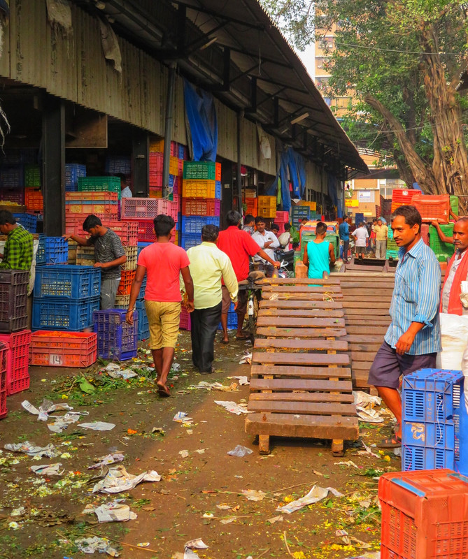 Timber trolleys used to move crates of flowers at Dadar Flower Market