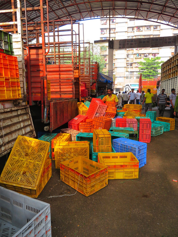 Empty flower crates at Dadar Flower Markets