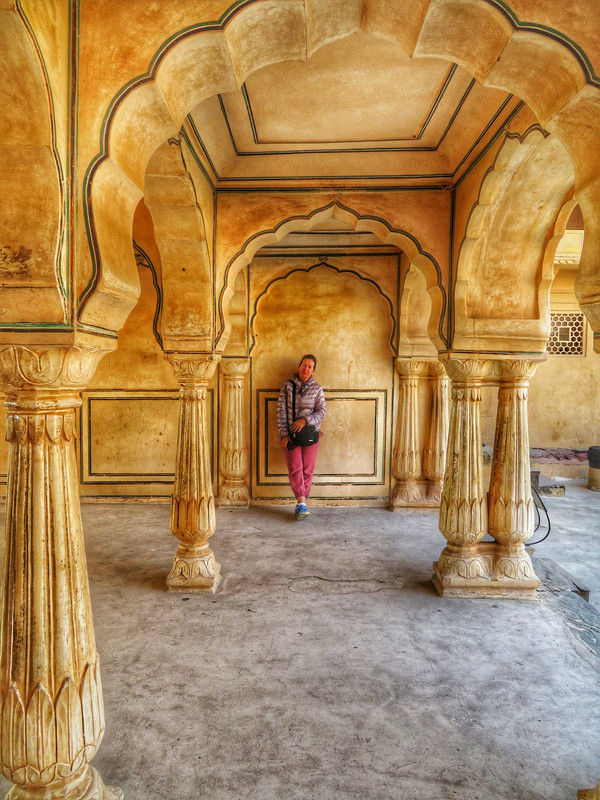 Ginny holding the wall up at Amber Fort