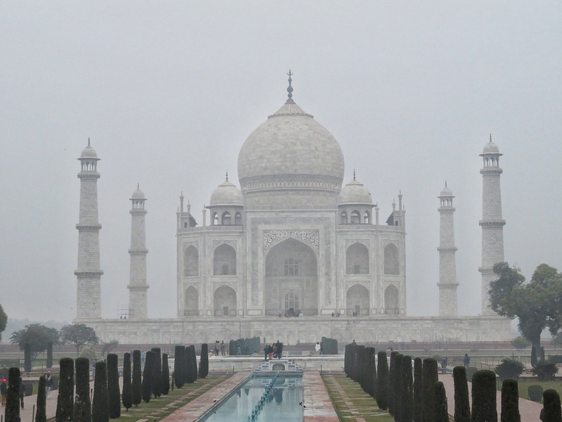 The Taj Mahal on a foggy day