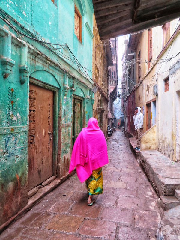 Bright sari in  a laneway