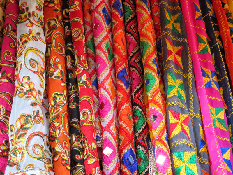 Embroidered fabrics on sale in the bazaars