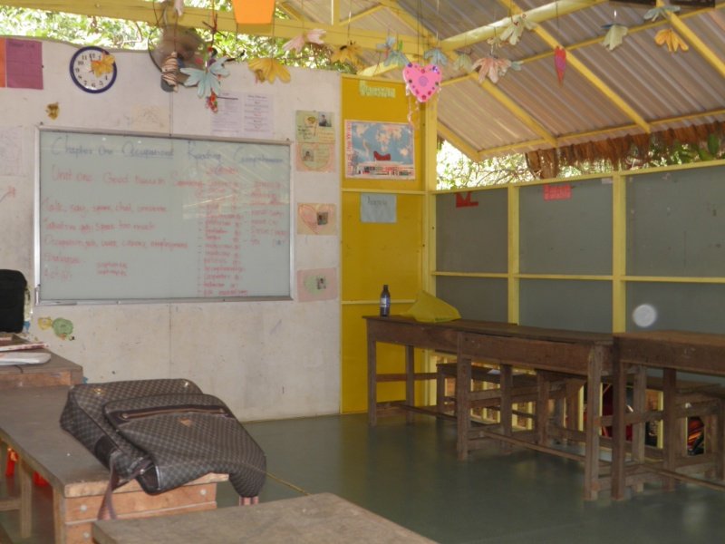 Inside one of the school room huts.