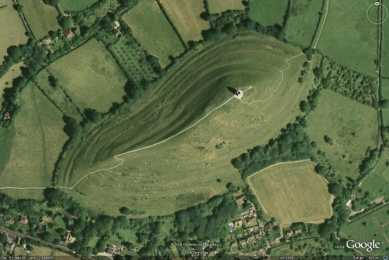 Aerial view of Glastonbury Tor