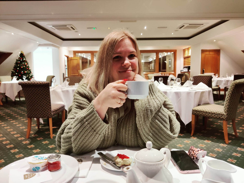 Fiona enjoying her tea