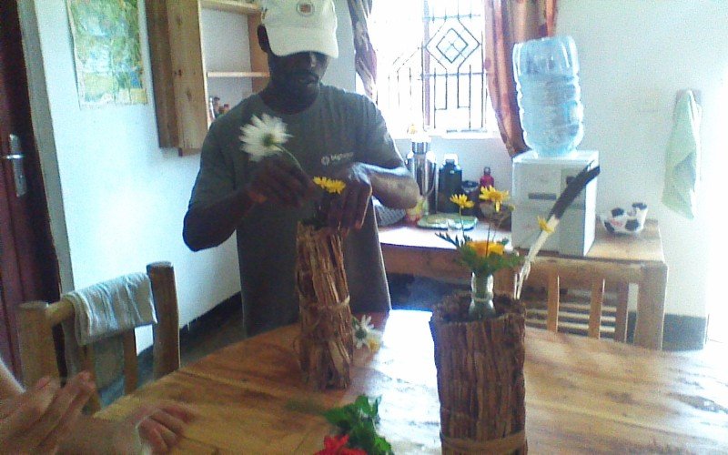 Vallence in the kitchen, arranging flowers :)