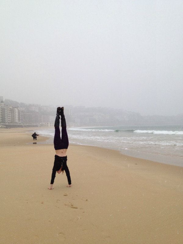 Handstand, in the snow, on the beach!