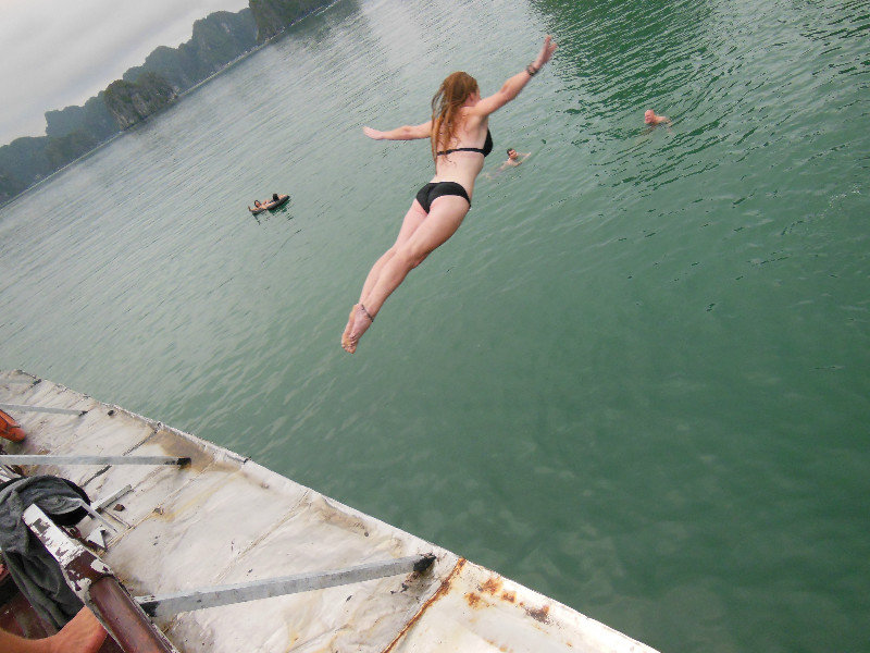 Me diving off the boat, Halong Bay