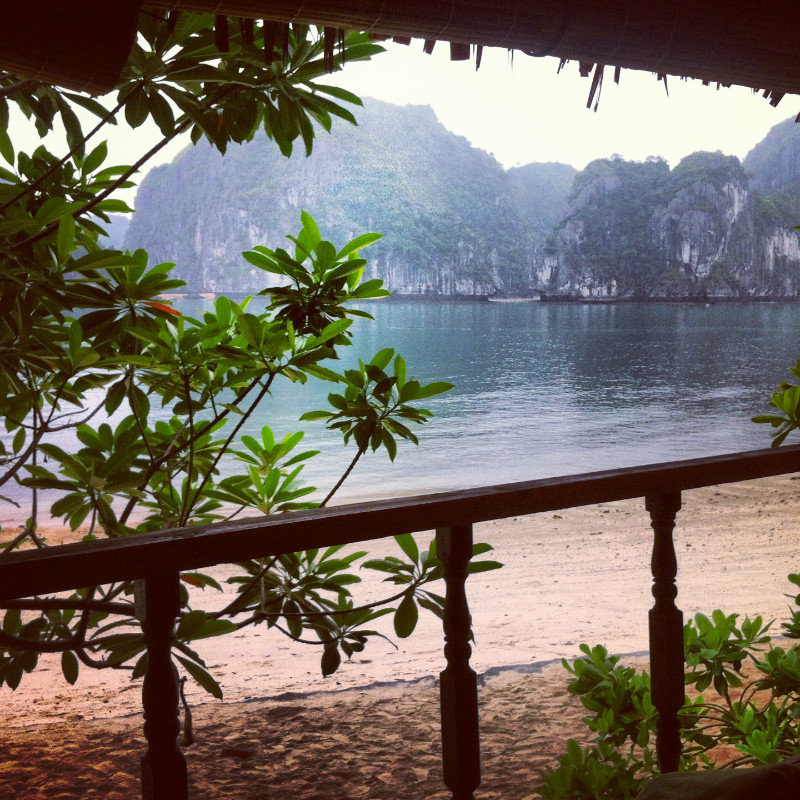 View of Halong Bay from our beach hut on Castaway island
