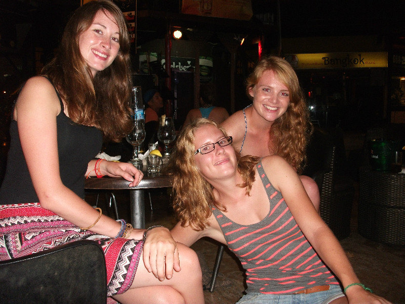 Katie, Beth and I having cocktails in Kota Kinabalu, Sabah, Borneo. Not sure why we're sitting this way.