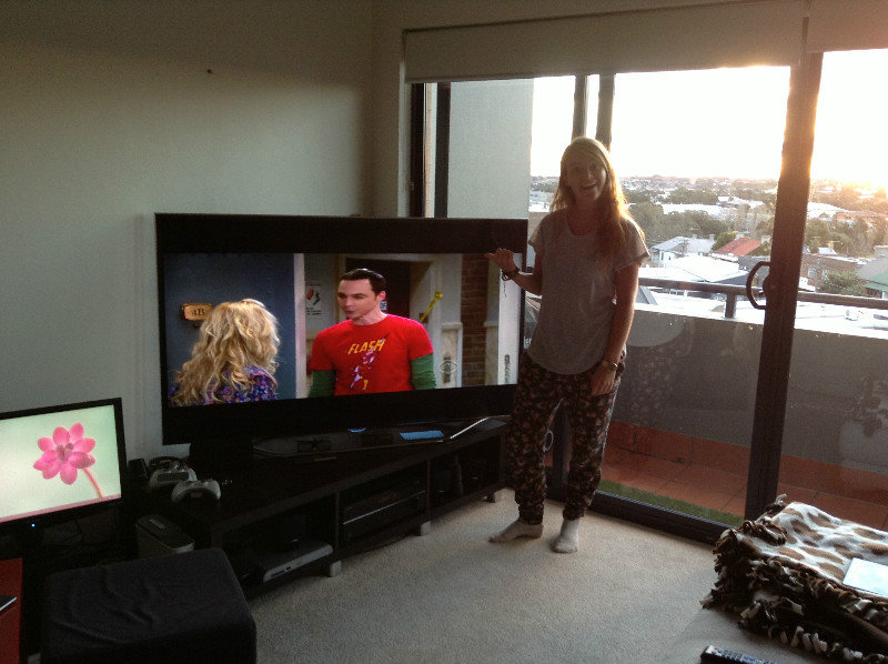 Incredibly excited to see TV and such a big one at that! In Nathan and Sara's flat, Sydney.