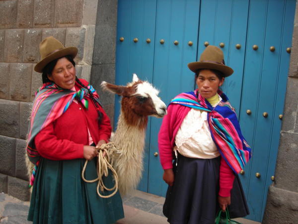 Two Indigenous Women + Llama.