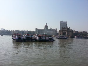 Ferries and the Mumbai skyline