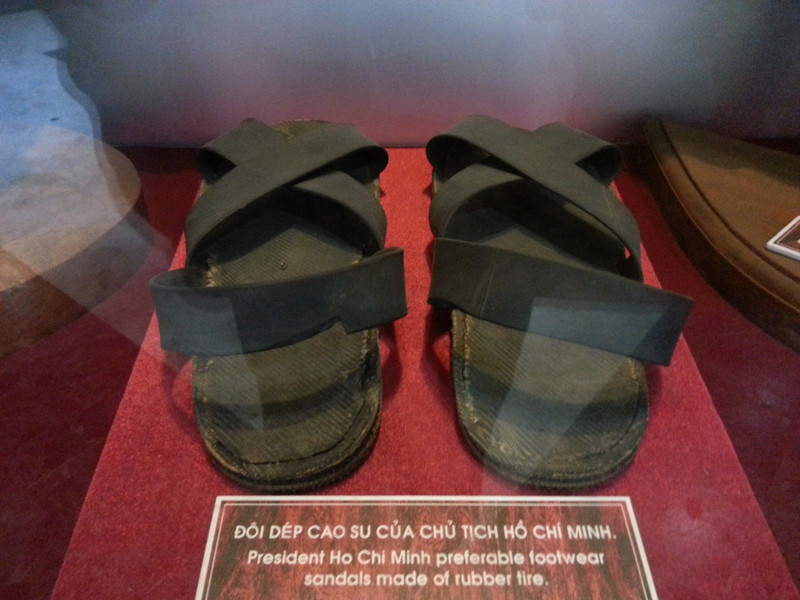 Sandals (made from rubber tyres) worn by the man