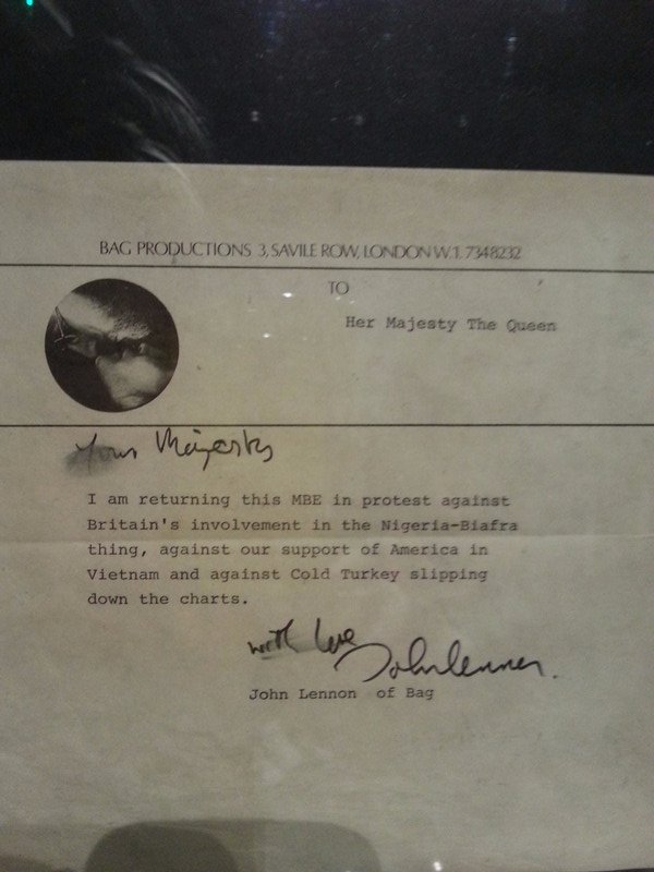 Telegram to the Queen rescinding his OBE