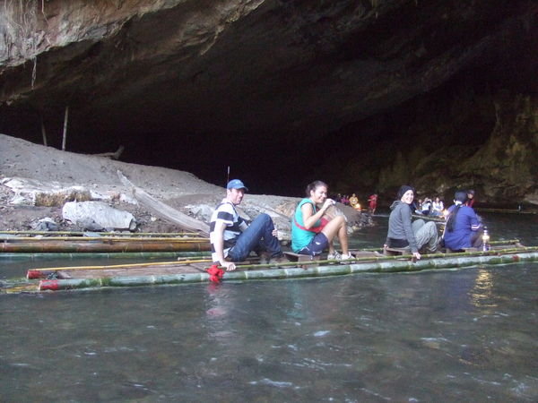 bamboo rafting into caves