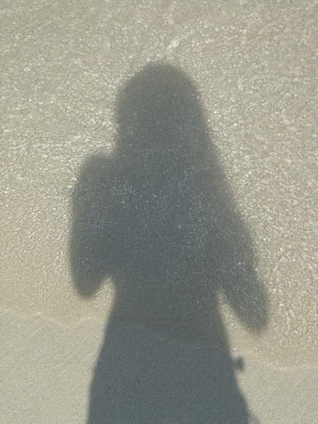 real crystal clear water, white sand beach and my shadow