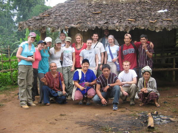 Our group on the last day and some of the villagers infront of the hut we slept in
