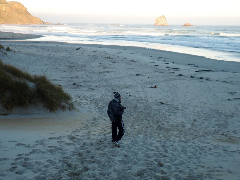 Jon patiently waiting for Penguins at Sandfly Bay