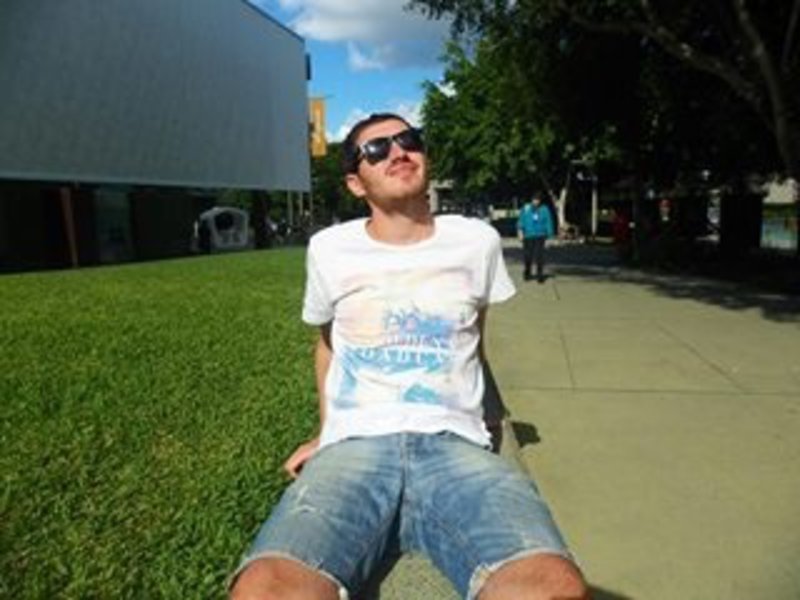 Jon enjoying the rays outside Gallery of Modern Art