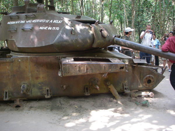 American tank destoryed by a land mine