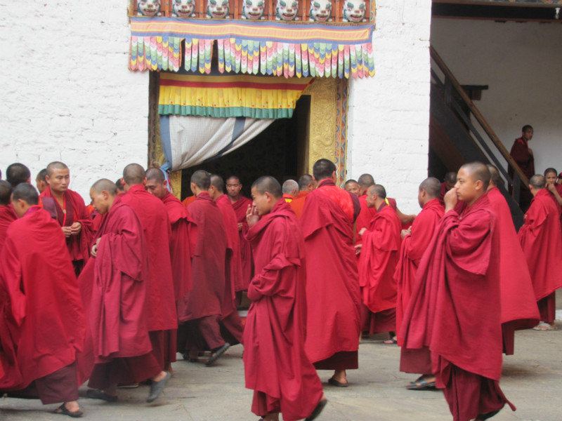 Monks entering for prayers.