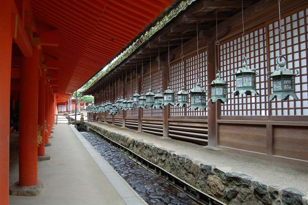 A long row of Lanterns inside a Shrine
