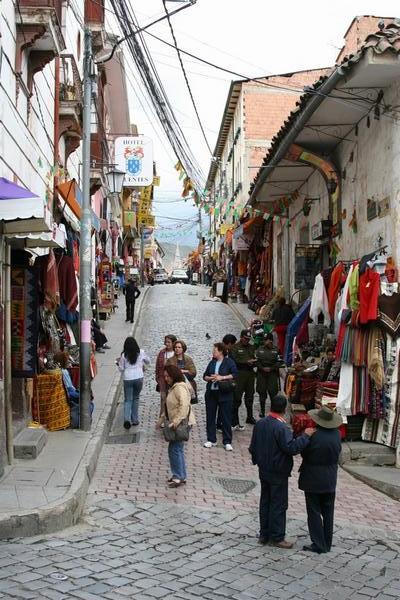 Typical market street in La Paz