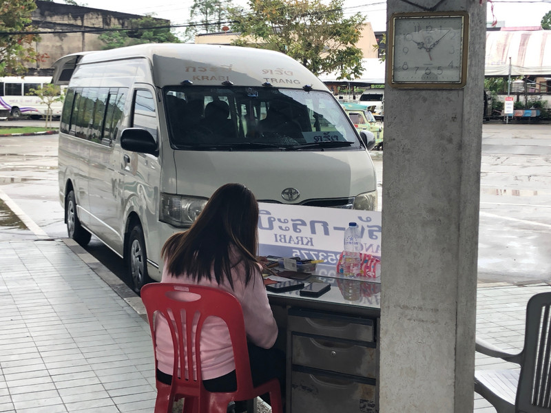 Van to Krabi and lady selling tickets