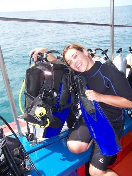 Me with my diving stuff on the boat!