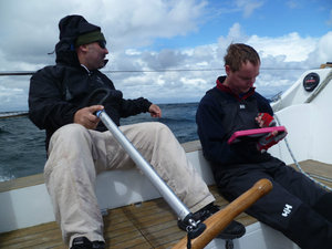 Setting sail for Padstow - Seth @ the helm